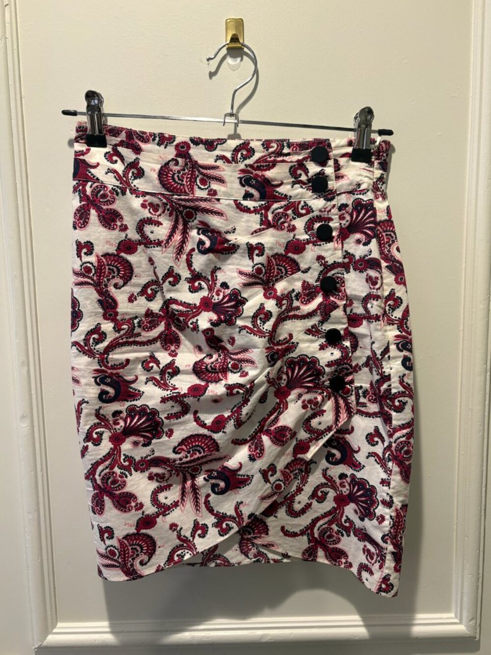ba&sh Paisley Faux Wrap Midi Skirt XS Asymmetrical